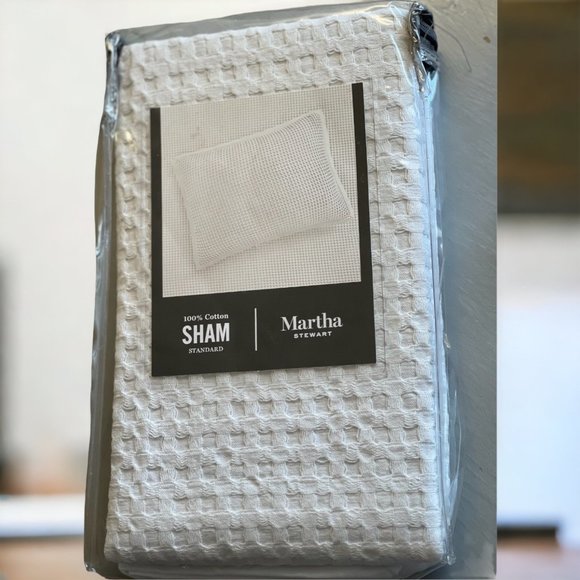 Martha Stewart Waffle Weave White Cotton Pillow Sham Standard/Full NWT - Picture 1 of 7